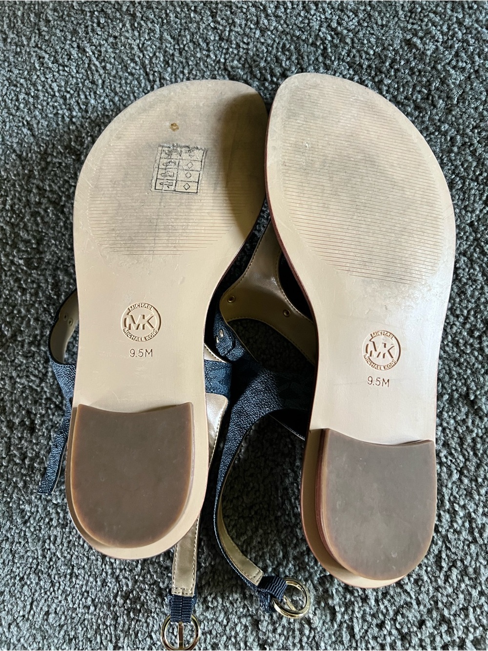 Michael Kors navy blue Signature Logo T-Strap Sandals with Gold Accent - Picture 3 of 4